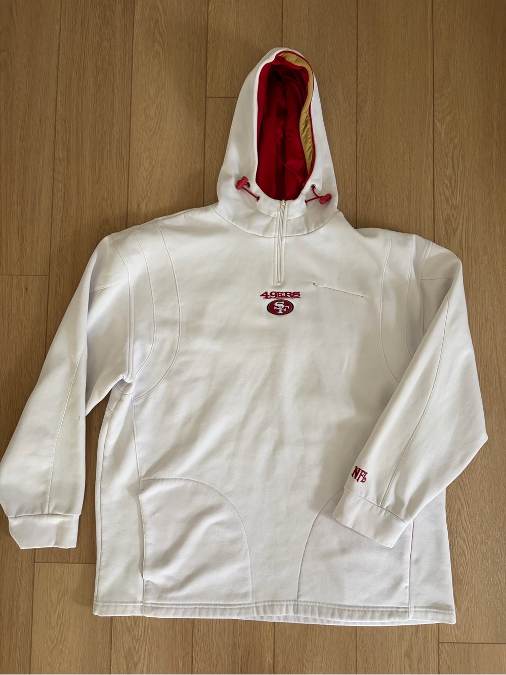 NFL team store San Francisco 49ers white & red quarter zip hoodie size mens XL
